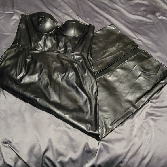 Fall Leaves Faux Leather Strapless Dress sz XL - Picture 2 of 8